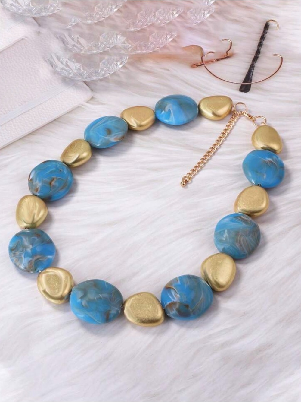 Gold & Blue Statement Necklace - Women Jewelry